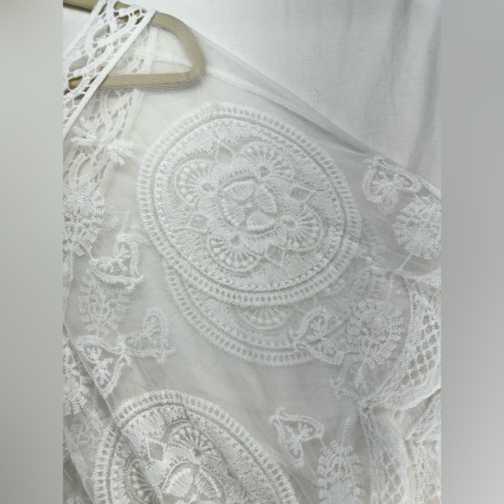Vince Camuto Crochet Embroidered Lace Open Knit Mesh  Cover Up Tunic Kimono OS - Picture 8 of 12